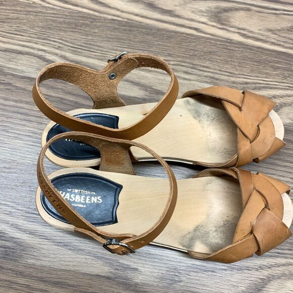 Swedish Hasbeens Womens Brown Leather Clog Sandals European Size 40 US Size 9 - Picture 10 of 14